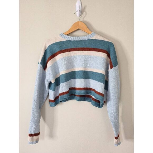 Pacsun Cropped Sweater Striped Blue Size Medium Pullover Style NEW - Picture 7 of 8